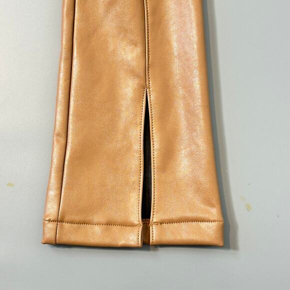 AFRM Adela High Waist Front Slit Faux Leather Pants in Tan Caramel - Picture 4 of 6